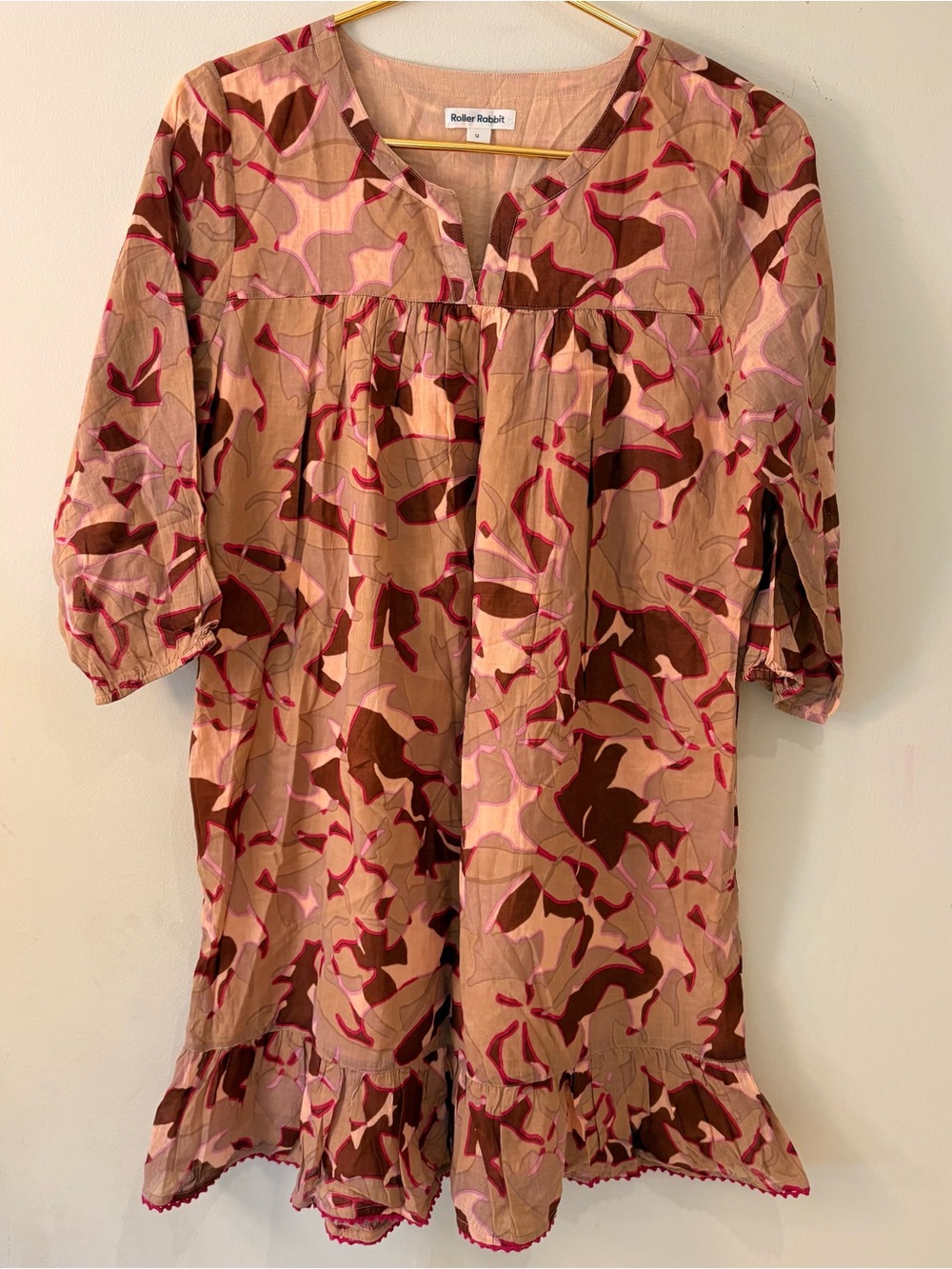 Roller Rabbit Girls Floral Brown Pink Peach Dress Sz 12